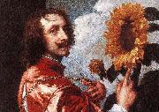 Anthony Van Dyck Self Portrait With a Sunflower showing the gold collar and medal King Charles I gave him in 1633 oil